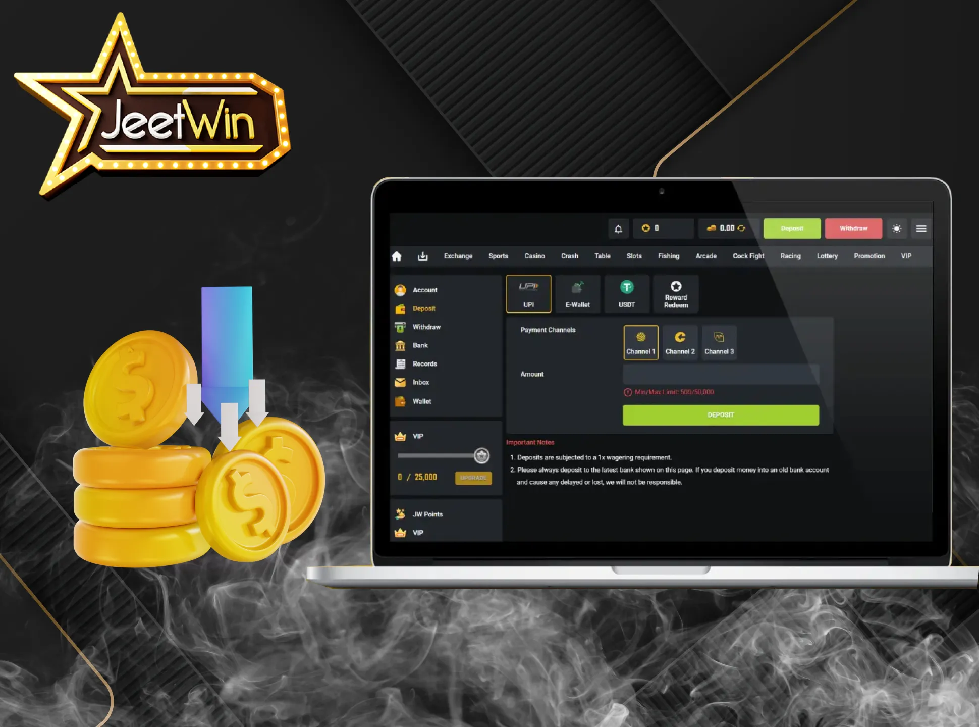 Follow the instructions below to fund your JeetWin account.