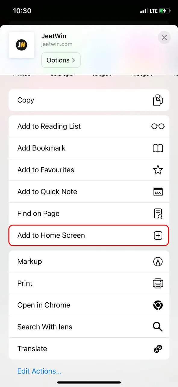 JeetWin کی آفیشل ویب سائٹ پر جائیں اور اپنے iOS ڈیوائس پر ایپ انسٹال کرنے کے لیے ہدایات پر عمل کریں۔
